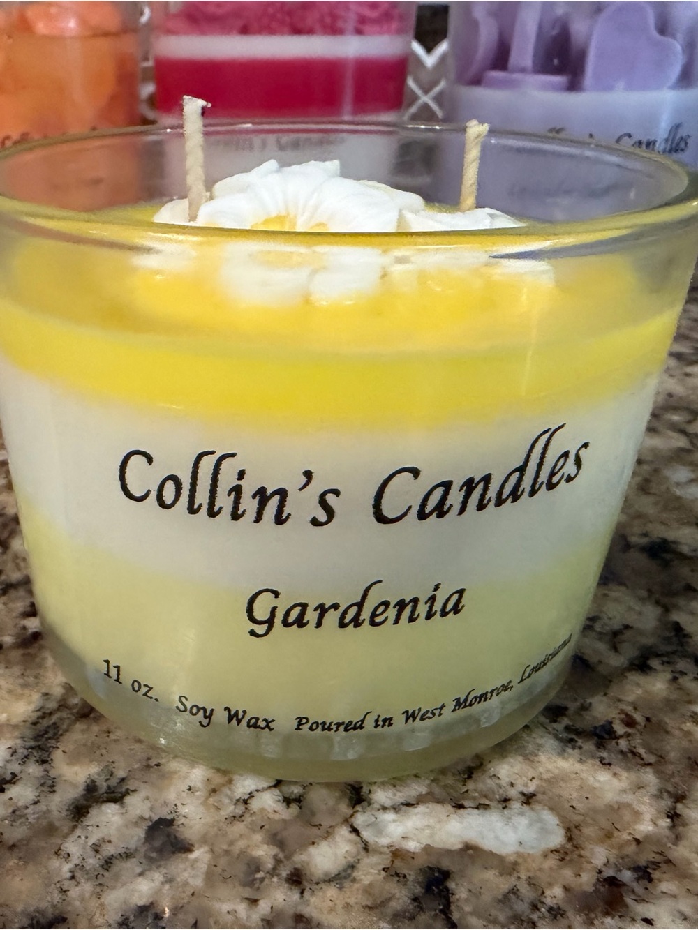 Collin's Candles Gardenia 2-Wick Layered Yellow & White Candle